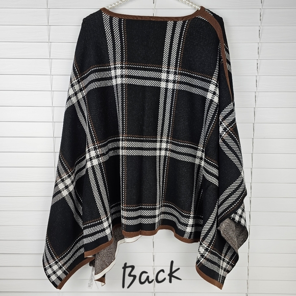 Ann Taylor Poncho Sweater with Plaid Print - Picture 2 of 10